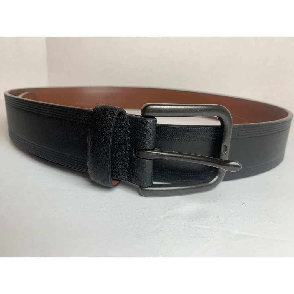 Perry Ellis Mens Black Genuine Leather‎ Dress Belt Gunmetal Buckle 36 1P75004